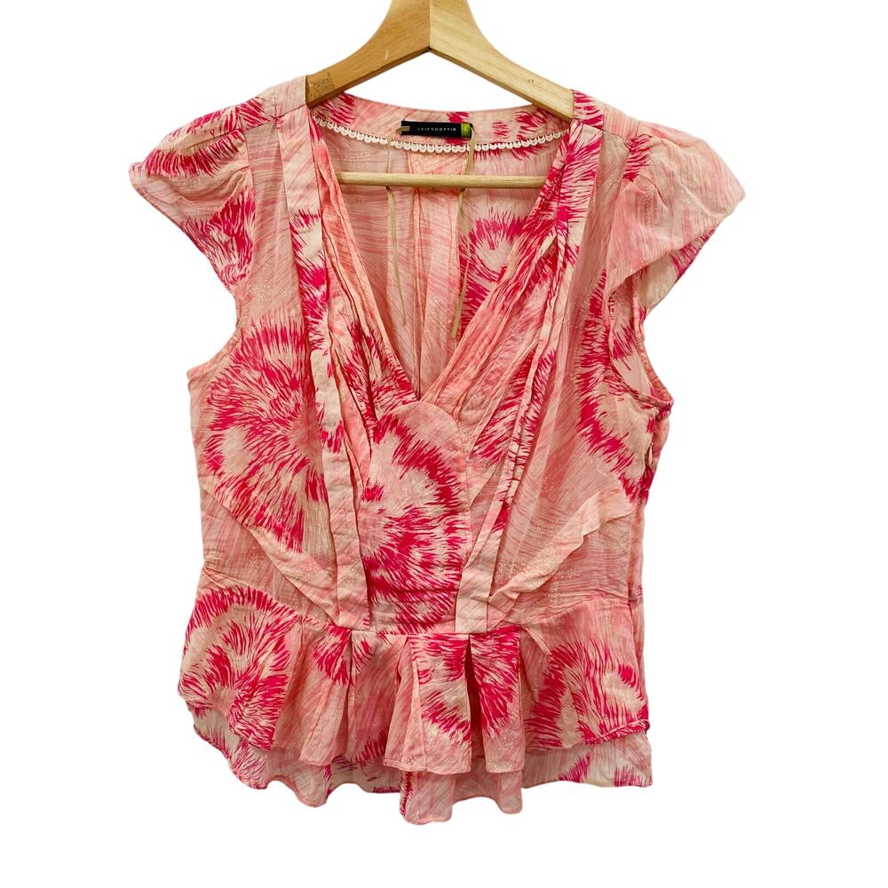 Anthropologie pink floral plum style lightweight blouse